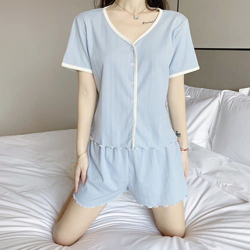 睡衣女夏季纯棉短袖裤纯欲风套装