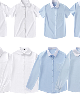 女长短袖衬衫上衣V领圆领姓姓领白色粉色蓝色黑色JK工作班服校服