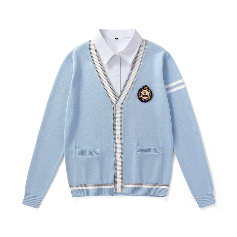 스팟 맞춤 제작 로고 클래스 캠퍼스 유니폼 니트 스웨터 가디건 긴팔 셔츠 커플 JK 유니폼 여성 브이넥 재킷