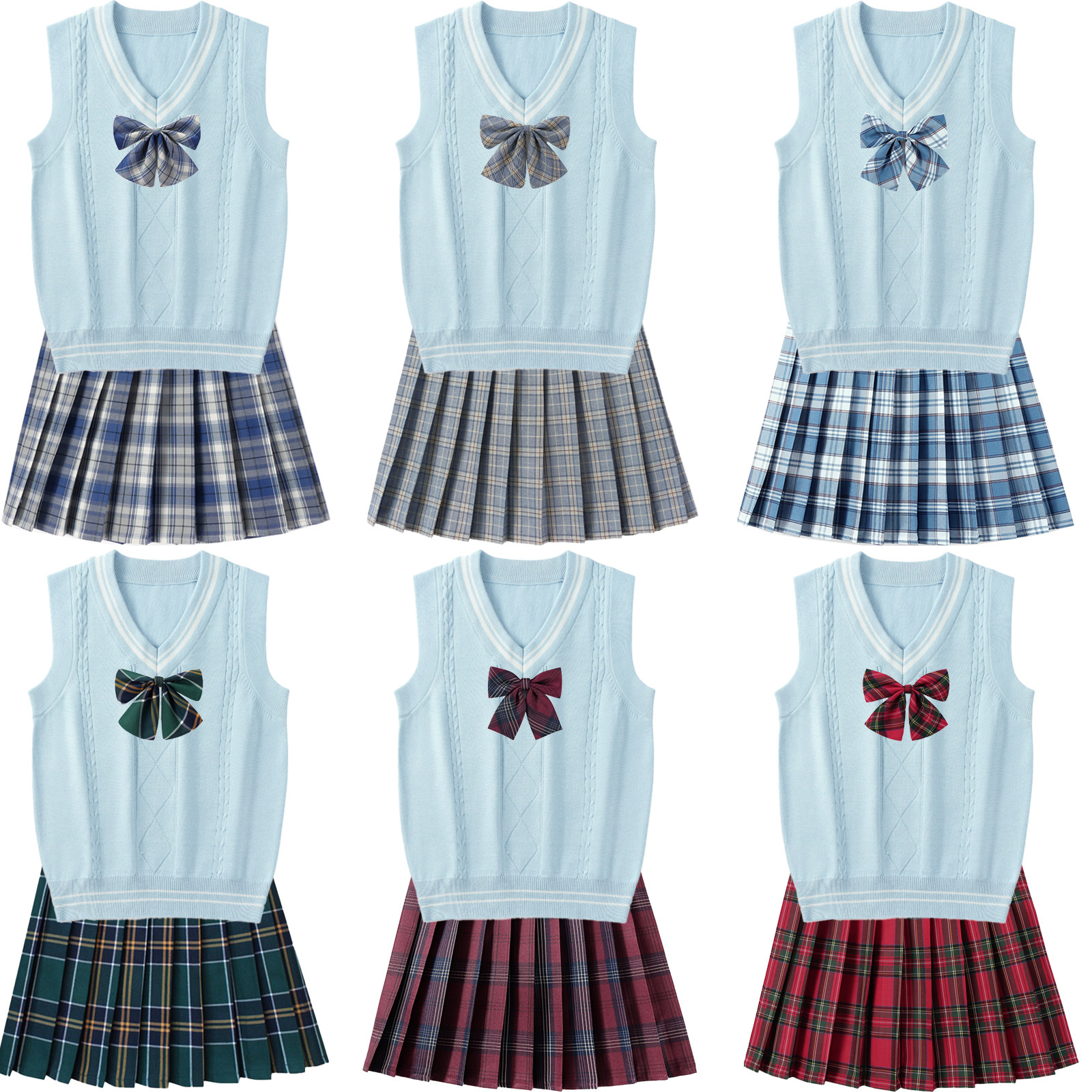 现货女毛衣背心针织马甲学院风学生校服班服百搭上衣格子裙配领结