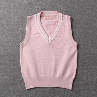 现货日系jk制服学生粉色小个子马甲韩式学院穿搭外穿短款毛衣背心