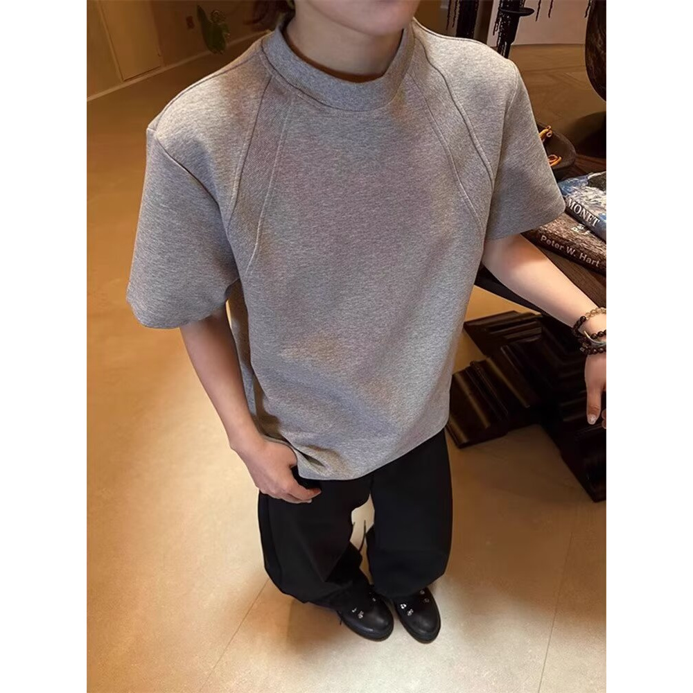 cleanfit正肩boxy短袖男款夏季小领口重磅硬挺t恤美式复古半截袖