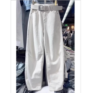 爆款 女新款 阔腿裤 子显瘦百搭窄版 潮 大码 香蕉裤 胖mm白色弯刀牛仔裤