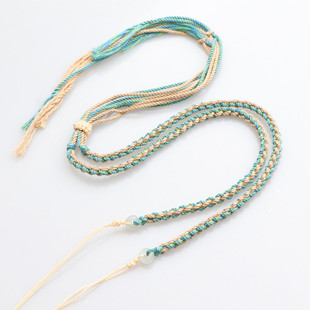 横穿天珠项链编绳半成品百搭手工编织挂件藏式棉线手搓棉挂绳