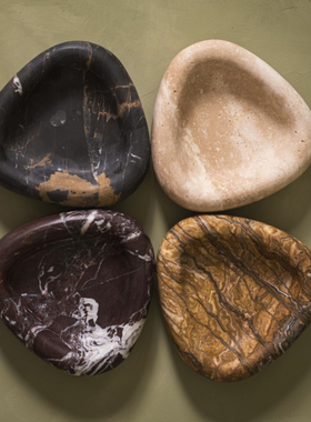 天然黄洞石果盘摆件轻奢高级感样板间售楼处民宿茶室半球收纳盘