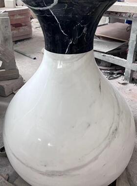 天然爵士白卡白大理石拼花黑白根底座餐桌原石雕刻水滴桌腿