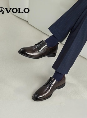 VOLO/犀牛皮鞋男士商务正装软面皮鞋男结婚新郎鞋内增高男鞋软底