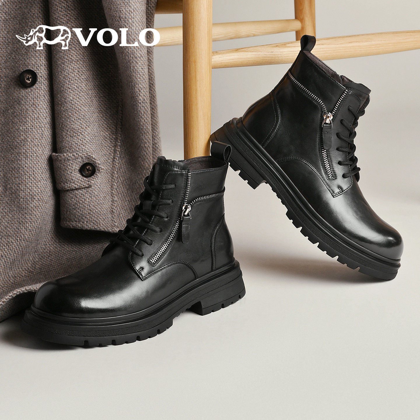 VOLO/犀牛马丁靴男款2025新款秋冬增高厚底男士真皮休闲工装皮靴,流行男鞋,马丁靴,淘宝优惠券,粉丝福利购,淘宝优惠卷