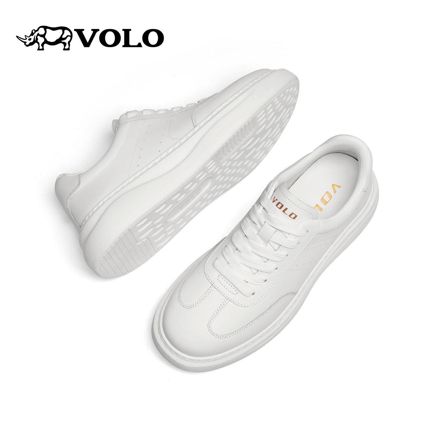VOLO犀牛鞋子男款2026新款潮流休闲鞋男士小白鞋厚底增高男鞋真皮