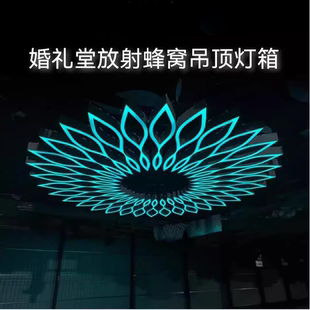 铁艺婚庆道具婚礼堂发光蜂窝吊顶灯箱福缘花瓣定制吊顶 新款