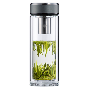 万象新款商务双层高硼硅玻璃杯男士直身隔热泡茶杯办公水杯子车载