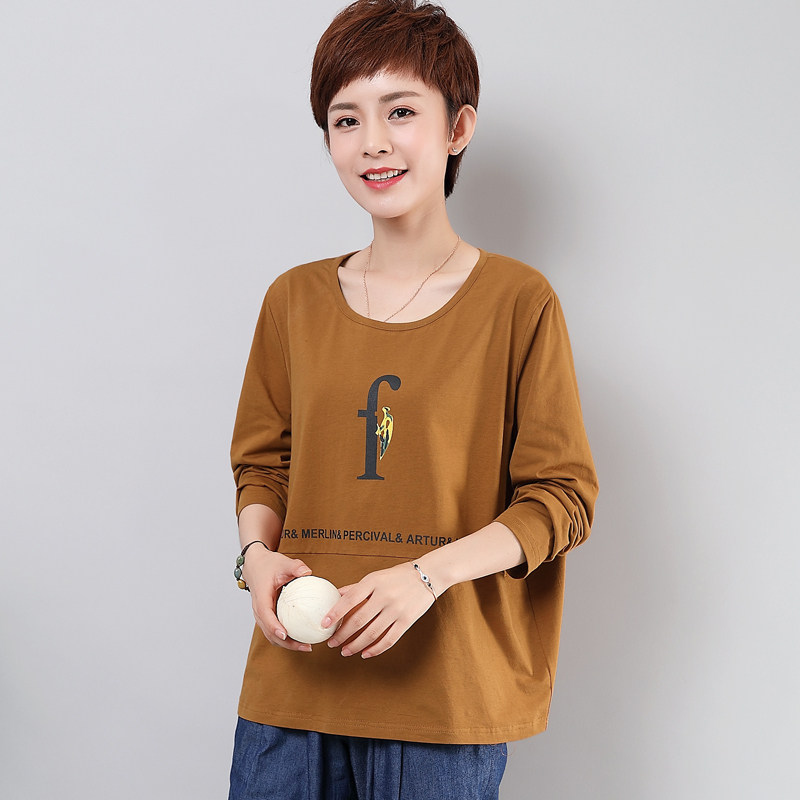 加肥加大码t恤女春秋装长袖上衣中老年胖妈妈