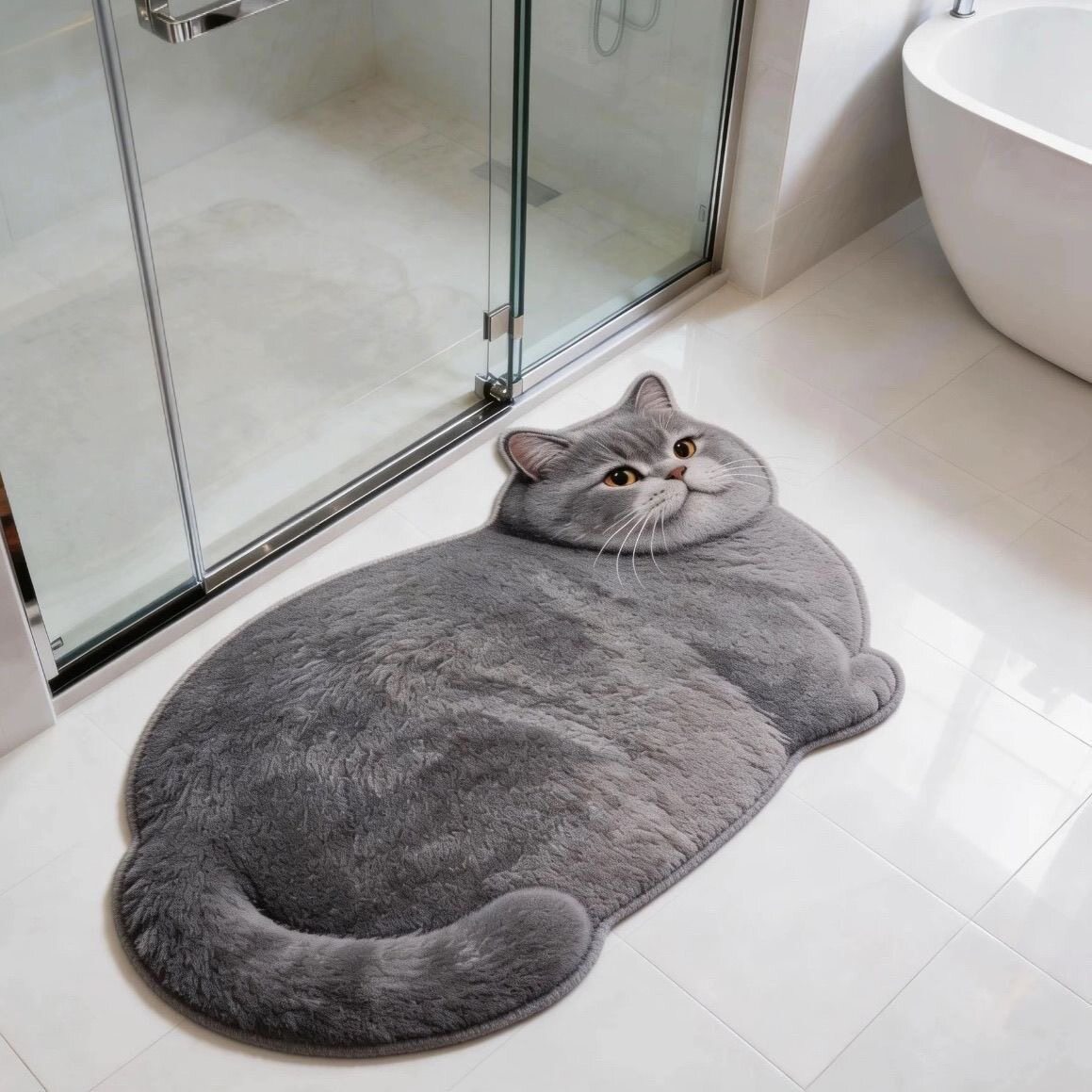 可爱猫咪浴室地垫硅藻泥吸水防滑耐脏卫生间脚垫厕所门口地毯图片