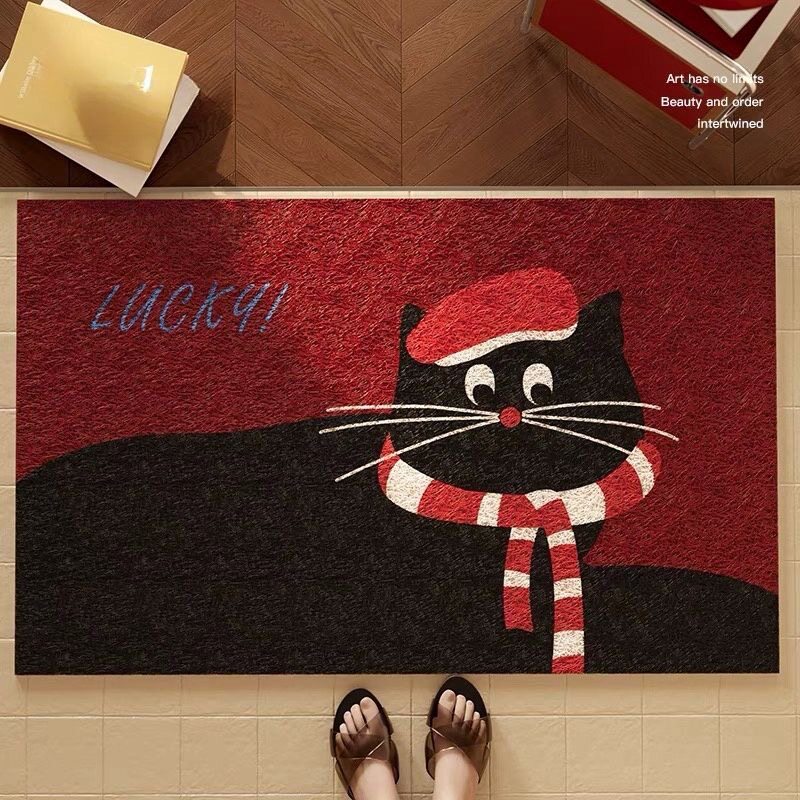 卡通猫咪丝圈地垫入户门垫门口耐磨耐脏易打理防滑垫蹭土除尘脚垫