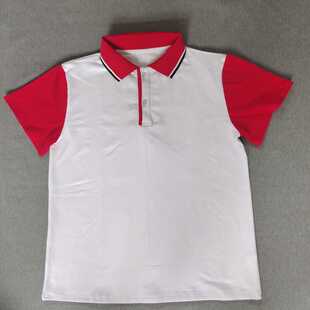 定做夏季男女同款短袖上衣纯棉翻领白色拼接红色半袖t恤polo衫