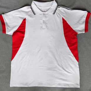 定制夏季男女同款运动短袖上衣纯棉白色拼接红色休闲POLO衫T恤衫