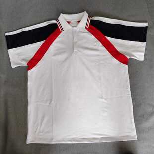 定做夏季男女同款纯棉休闲上衣短袖 白色拼藏蓝色大红色上衣T恤衫