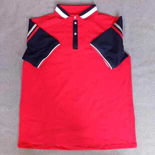 大红色拼接藏蓝色加红灰两道杠polo领T恤衫 短袖 男女同款 定制夏季