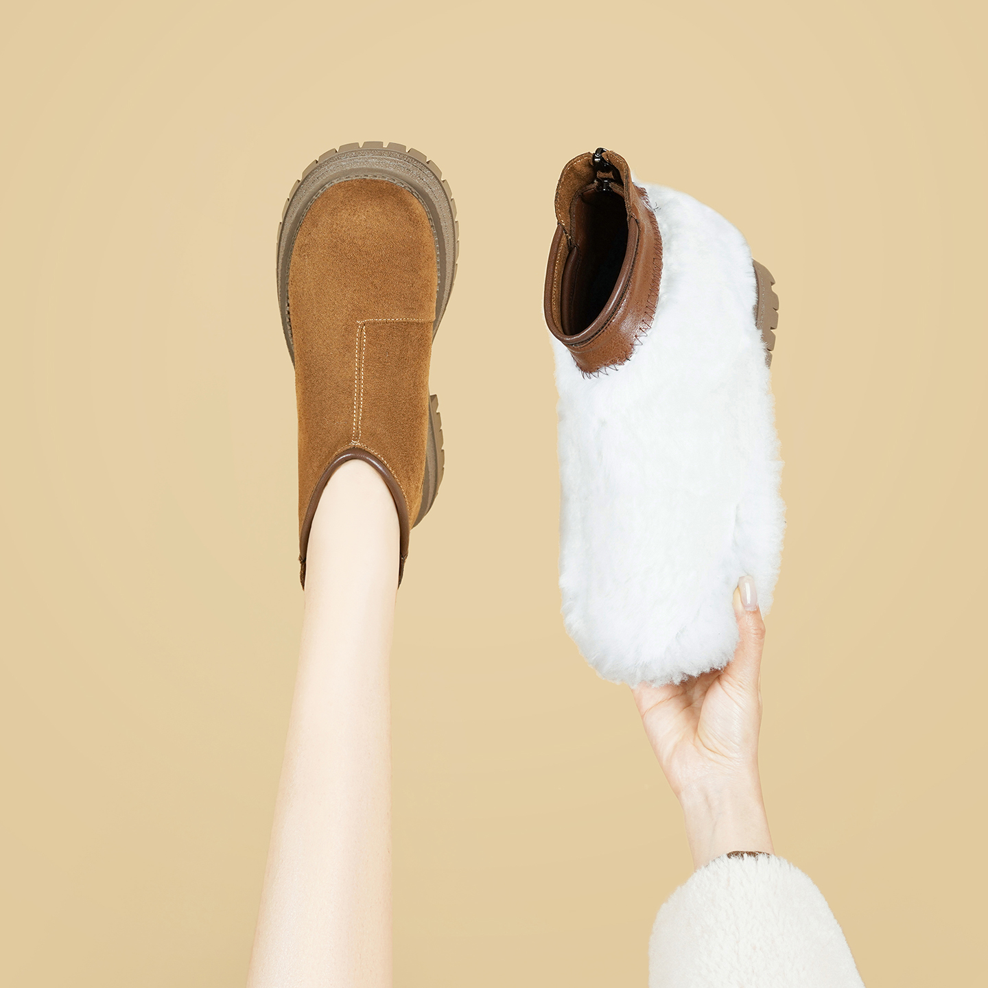 全牛皮美拉德短靴马丁靴加绒法式