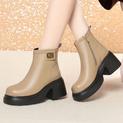 高跟女士棉鞋中年妈妈鞋羊毛皮鞋