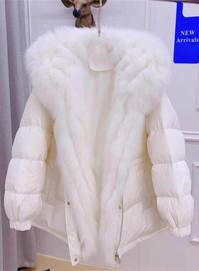白色大毛领连帽棉服短款女冬季韩系小个子设计感加厚保暖宽松外套