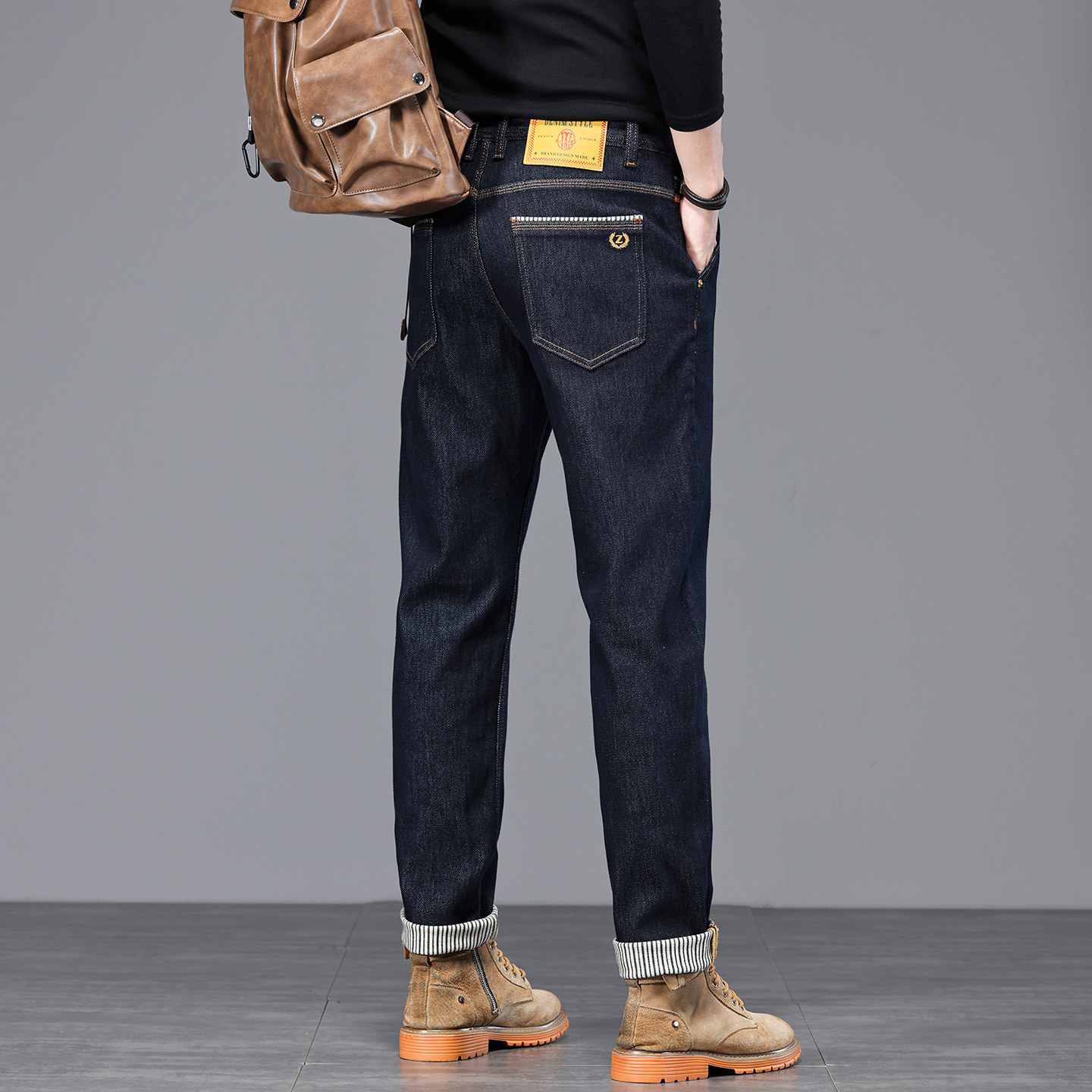 高端品质原色牛仔裤男装秋冬新款深蓝色修身小直筒简约百搭长裤子