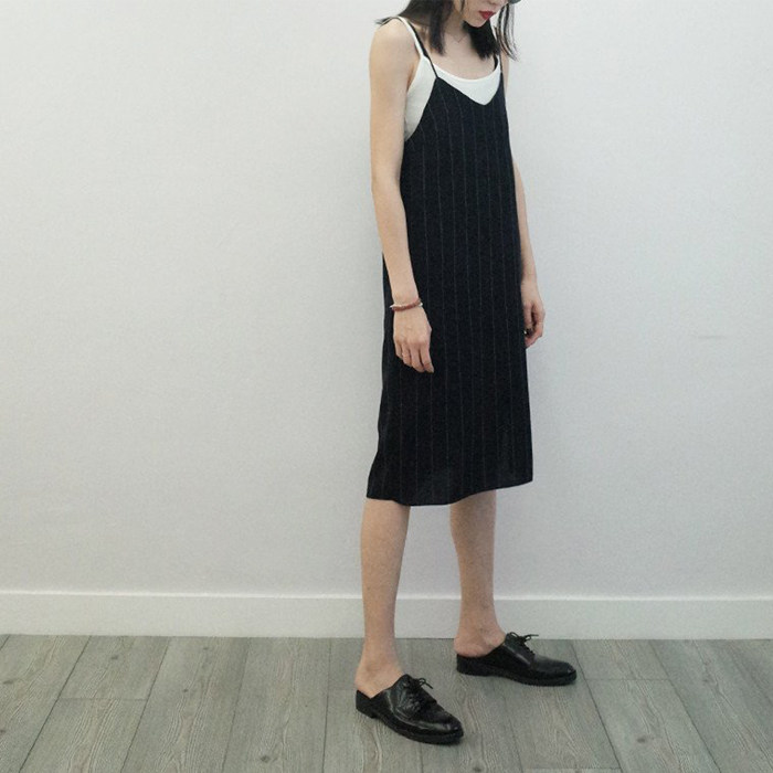 WEIR经典条纹侧开叉吊带连衣裙两件套通勤休闲风竖条纹雪纺裙19夏在类目 女装/女士精品, 连衣裙中 - 来自Buy2taobao.com提供专业的淘宝代购服务