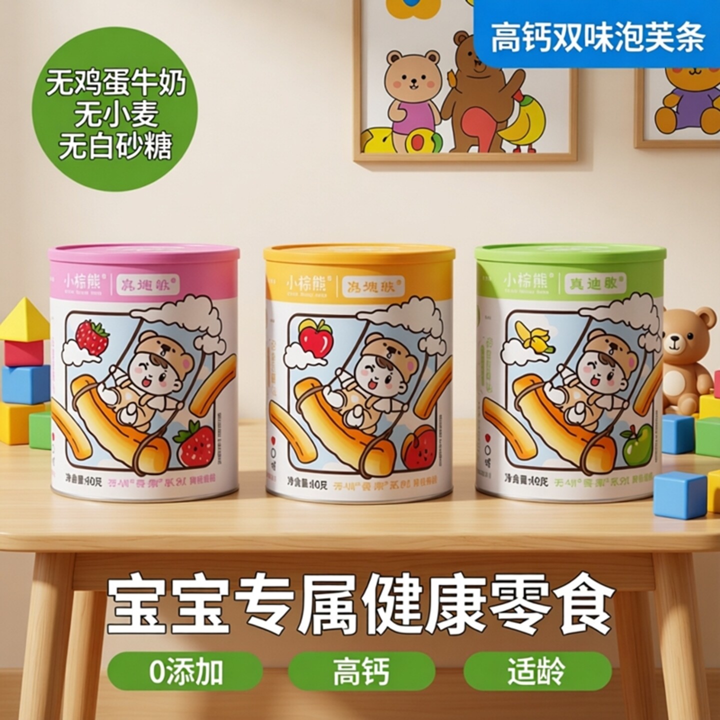 无鸡蛋牛奶无小麦无白砂糖高钙双味泡芙条小米岁宝宝零食儿童零食