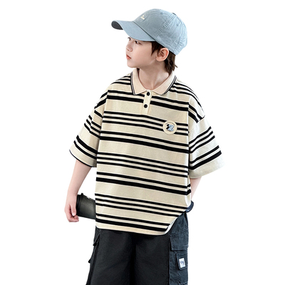 条纹短袖夏季新款男童中大童宽松休闲