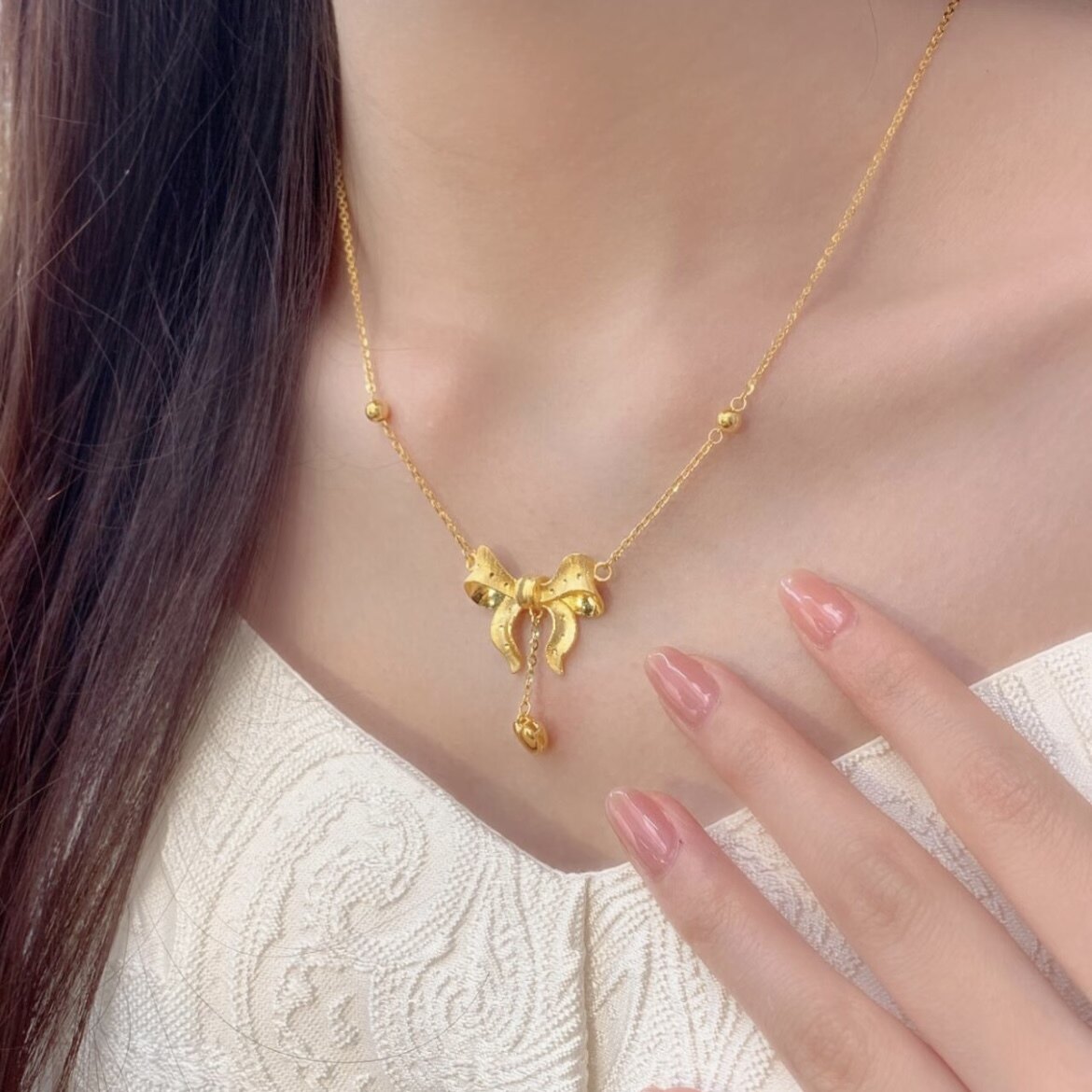 蝴蝶项链女18K黄金色锁骨链