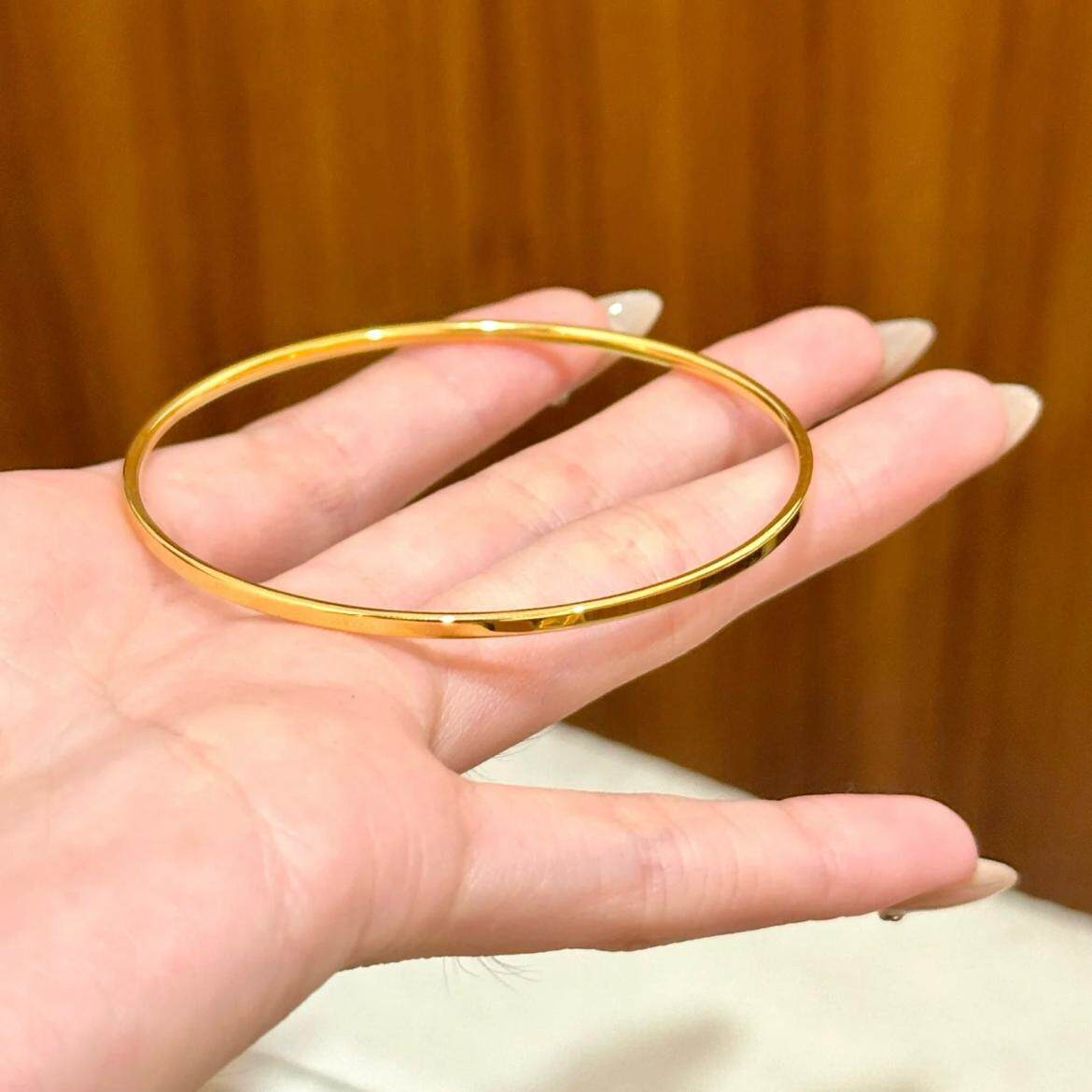 古法传承素圈手镯2mm女土极细简约实心手环百搭金镯字久不掉色