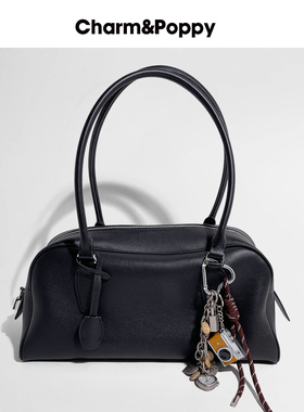 CHARMPOPPY头层牛皮法式单肩india保龄球包女Row系通勤腋下托特包