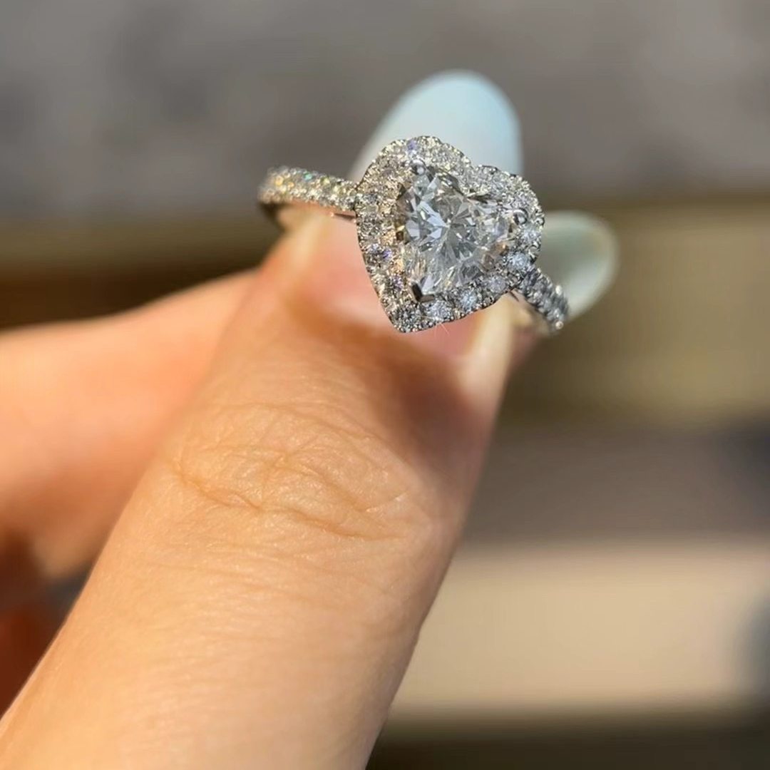 新款Pt950铂金爱心培育钻石戒指女时尚轻奢百搭指环婚礼结婚婚戒