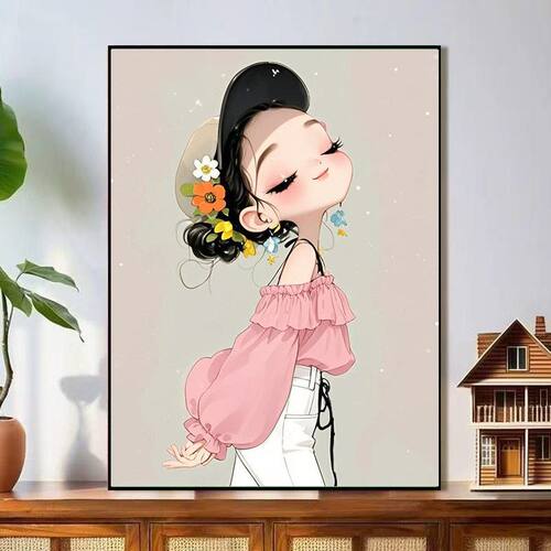 中国风插画美女ins高颜值新款客厅挂画儿童房卡通卧室床头装饰画