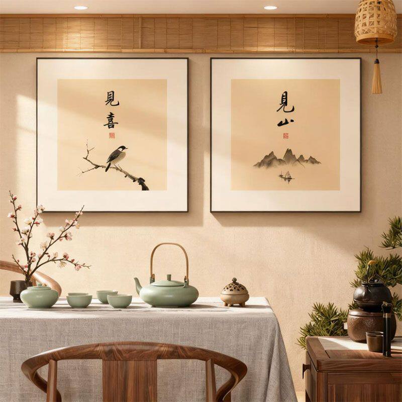 喜上枝头中式装饰画见喜茶室入户玄关画禅意字画书房壁画卧室挂画