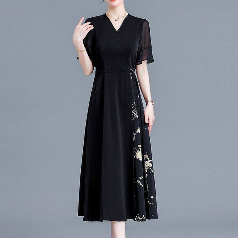 新中式中国风淑女妈妈连衣裙大码遮肉遮胯显瘦过膝裙子2025夏新款
