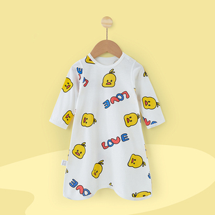 宝宝睡袍春秋新生儿纯棉睡衣儿童夏季薄连体衣婴儿长袖套头空调服