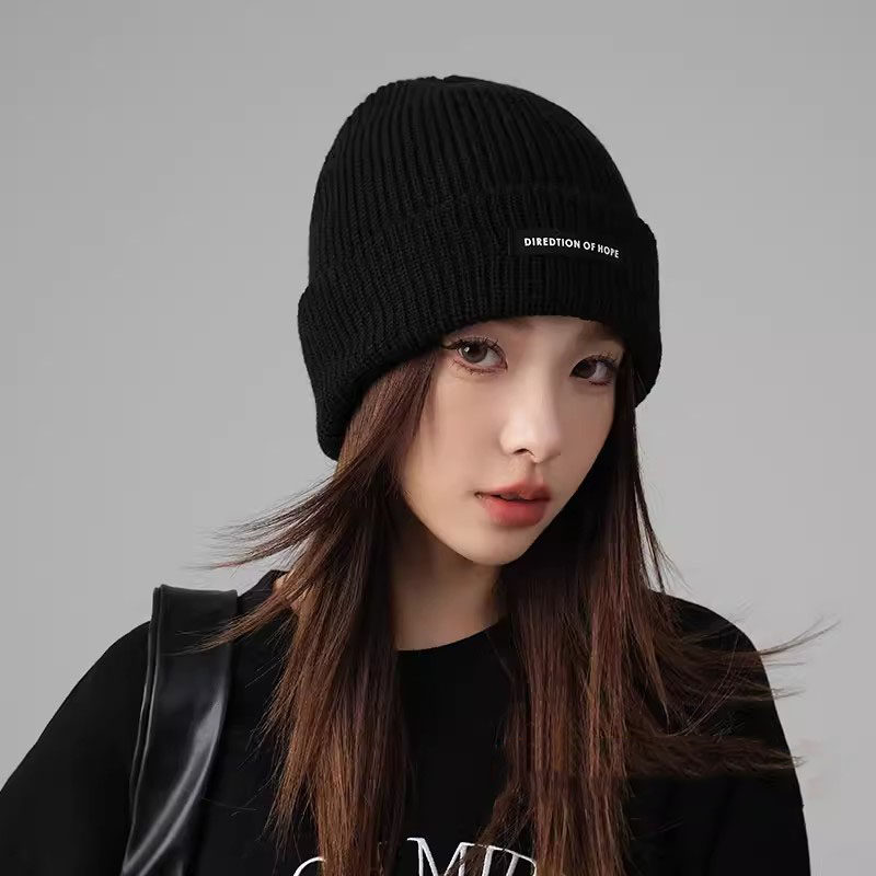 针织帽毛线帽女2023新款秋冬季黑