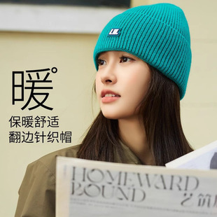 毛线帽女秋冬百搭绿帽子绿色针织帽男春秋新款网红酷加绒冷帽情侣