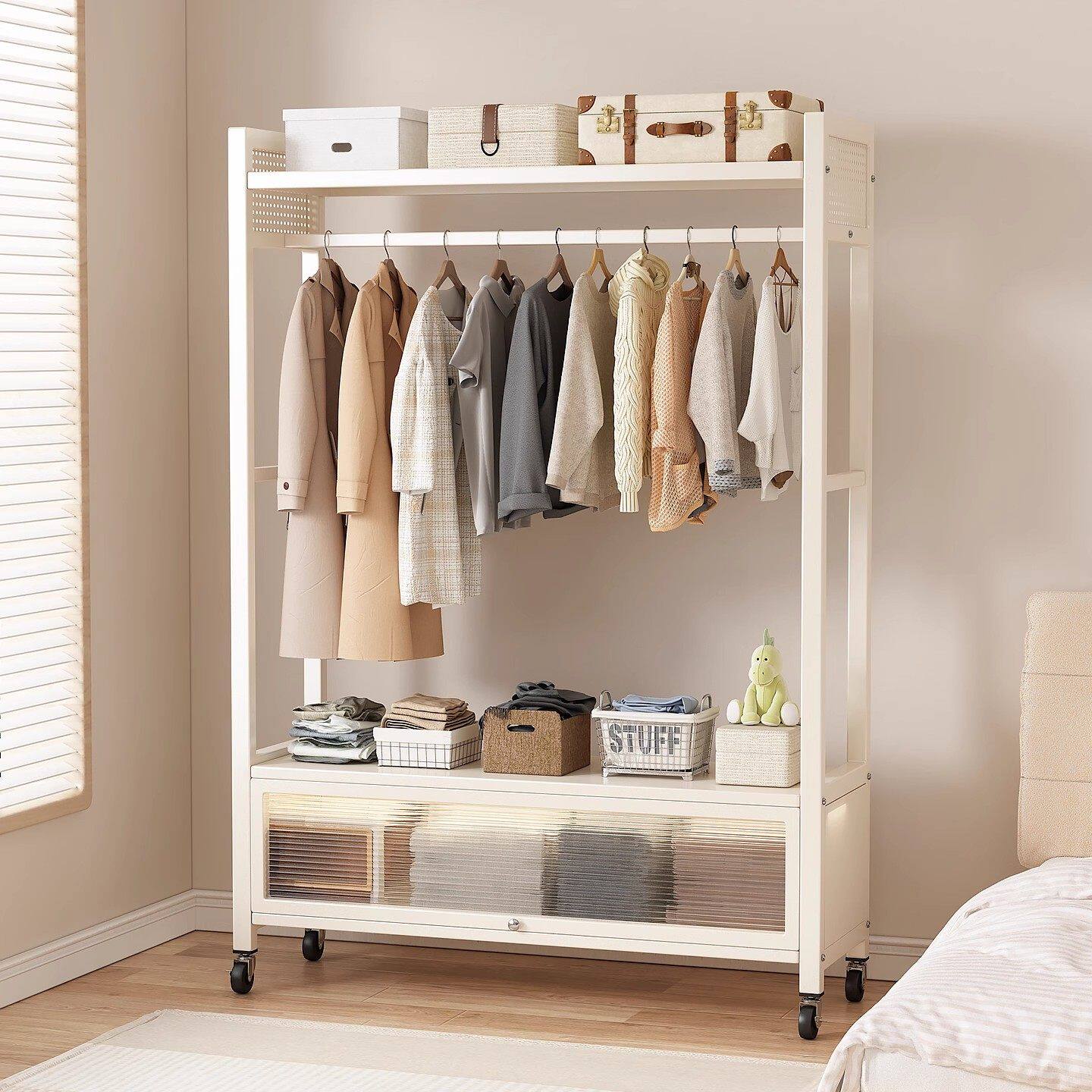 家用简易衣柜落地挂衣架可移动收纳衣架多层置物架金属铁艺衣架子