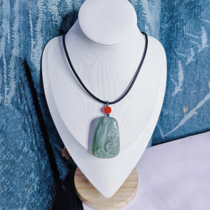 设计服务天然和田碧玉粉青猫yan之悟道皮绳项链定制直播间选购