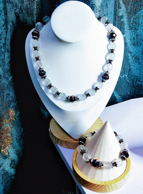 设计服务天然荔枝冻白水晶蓝黑色琉璃项链定制直播间选购朋友