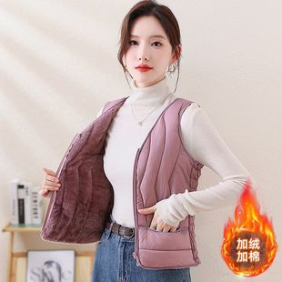 加绒马甲女冬季 内穿棉背心丝绵小坎肩 保暖羽绒棉马甲加厚V领修身