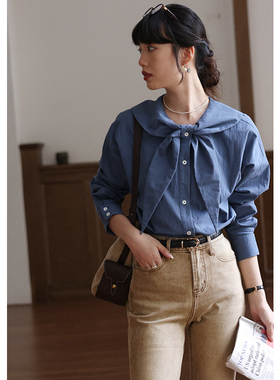 无拘2025年秋季新款纯色通勤少女感上衣长袖小众设计感领结衬衫女