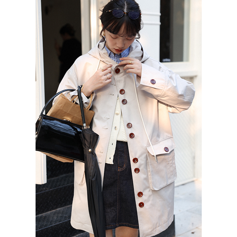 小众设计感宽松休闲连帽长款风衣