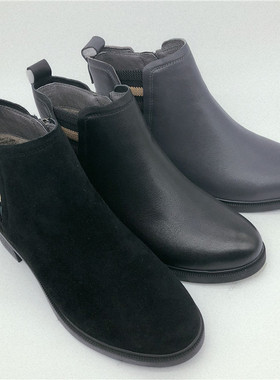 KISSCAT接吻猫2018冬绒里短筒矮靴牛皮革羊反绒面女鞋KA98883-50