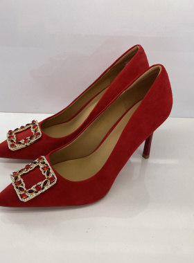 接吻猫2024新款方钻仙女婚鞋派对晚宴尖头细高跟鞋女KA54106-80