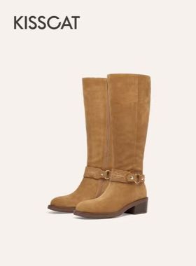 接吻猫长靴2025新棕色西部牛仔靴美拉德骑士靴女KA65726-52