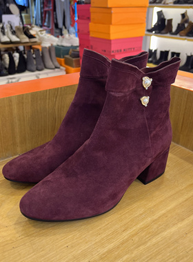 接吻猫冬新款高跟圆头羊反绒单里时尚舒适中靴女鞋KA98518-80