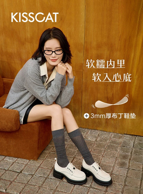 接吻猫厚底乐福鞋2024春季新款JK真皮英伦风松糕单鞋KA52191-51